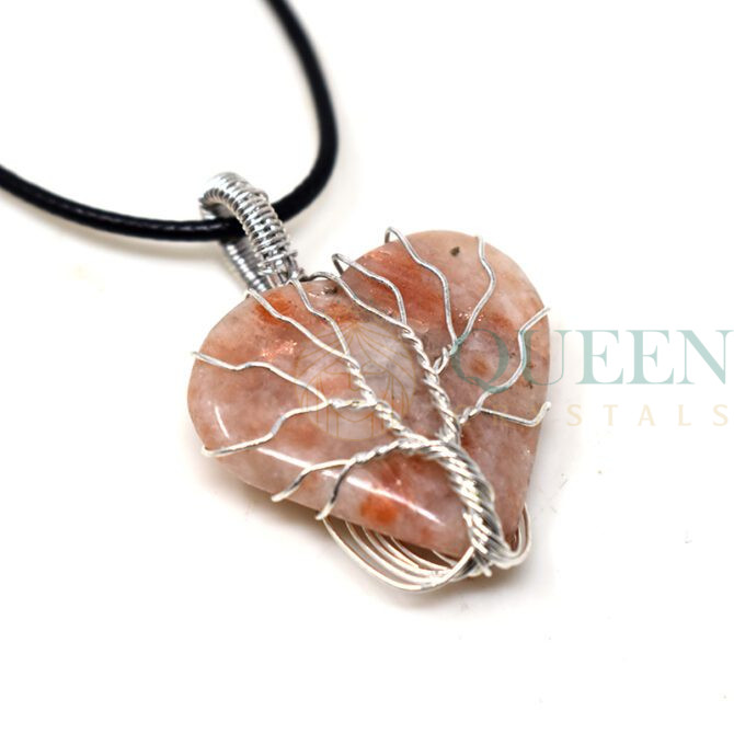 Sunstone Heart Wire Wrapped Pendant