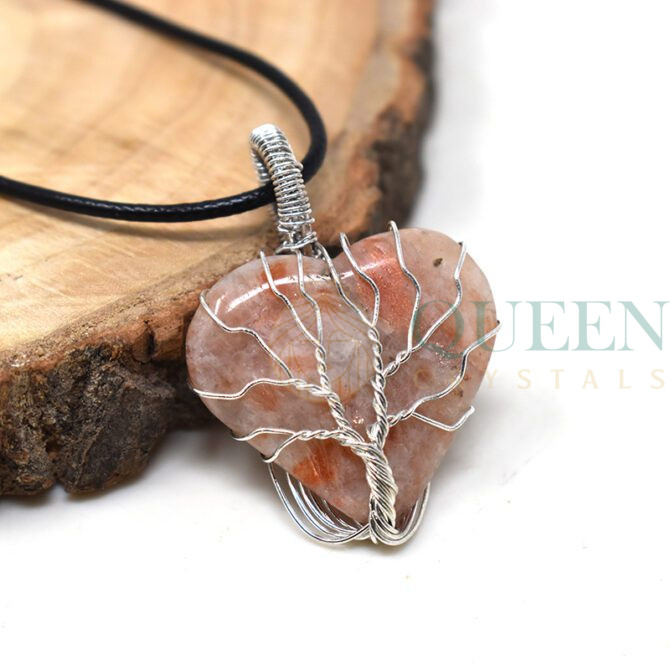 Sunstone Heart Wire Wrapped Pendant