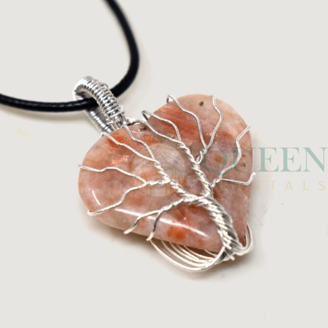 Sunstone Heart Wire Wrapped Pendant