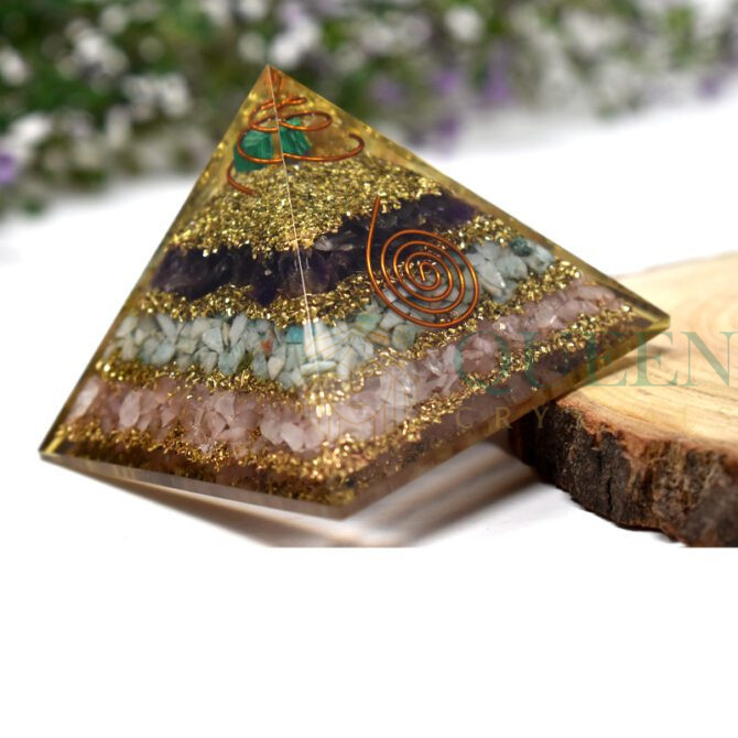 Amethyst Amazonite With Rose Quartz Orgone Pyramid