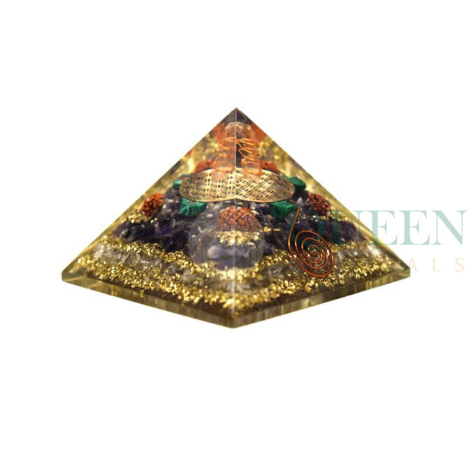 Amethyst Crystal Quartz Flower of Life Rudraksha Orgone Pyramid