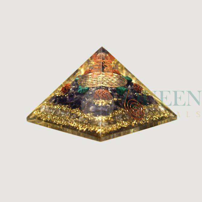 Amethyst Crystal Quartz Flower of Life Rudraksha Orgone Pyramid