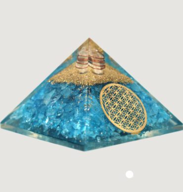 Aquamarine Onyx Flower Of Life Orgonite Pyramid